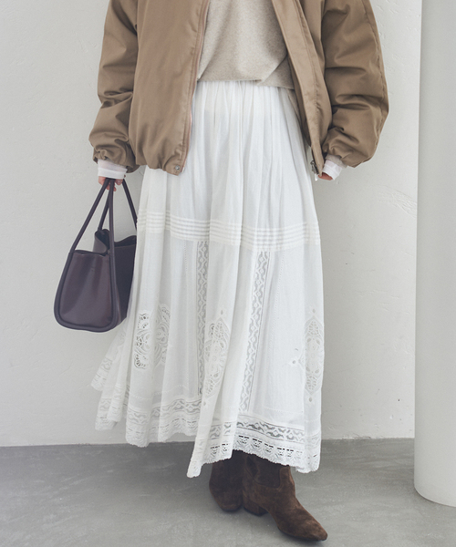 IENA イエナ コットンレーススカート イエナ IENA 《WEB限定/追加3予約》コットンレーススカート （ホワイト