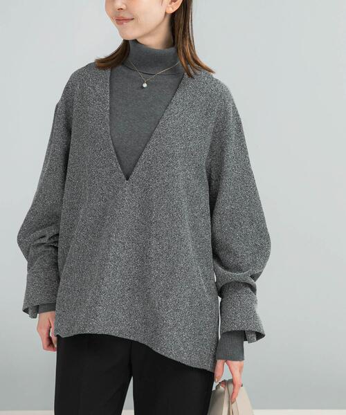 ブラウス シャツ ツイード深Vネックプルオーバー レディース