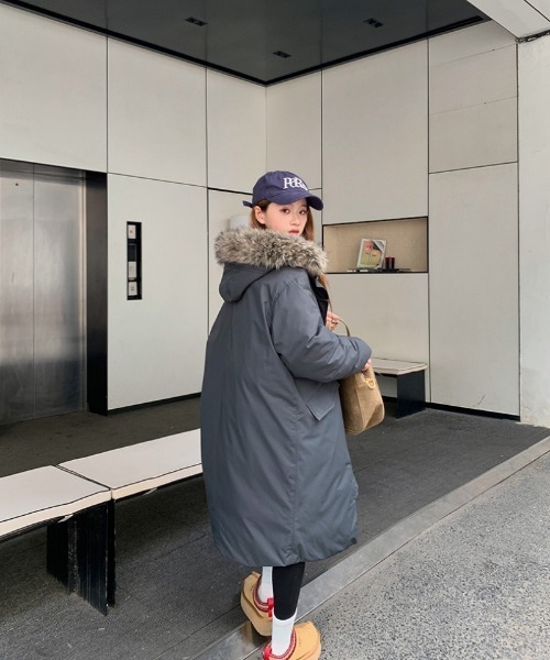 ダウンコート ダウンジャケット トグルボタン エコファー付きフード