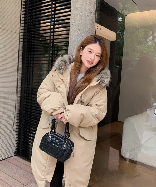 ダウンコート ダウンジャケット トグルボタン エコファー付きフード