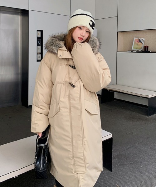 ダウンコート ダウンジャケット トグルボタン エコファー付きフード