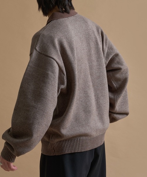 epnok セーター ニット バイカラールーズニットポロ メンズ レディース