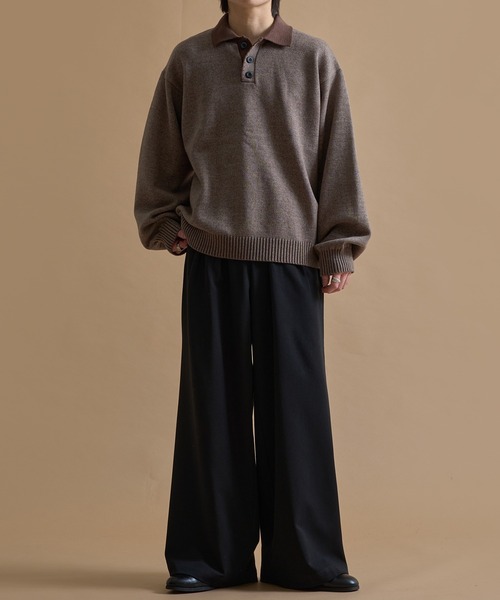 epnok セーター ニット バイカラールーズニットポロ メンズ レディース