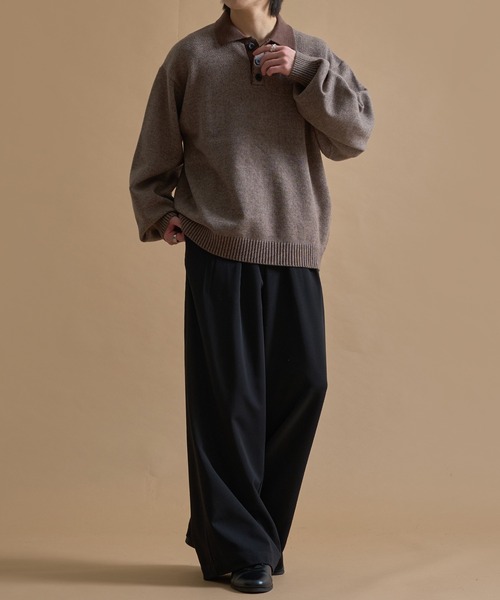 epnok セーター ニット バイカラールーズニットポロ メンズ レディース