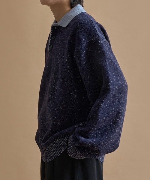 epnok セーター ニット バイカラールーズニットポロ メンズ レディース