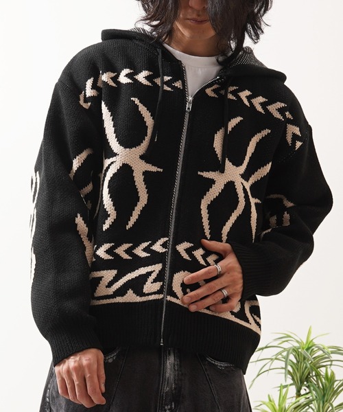 Laufer パーカー Wジャガード ニット ZIPパーカー / Double Jacquard