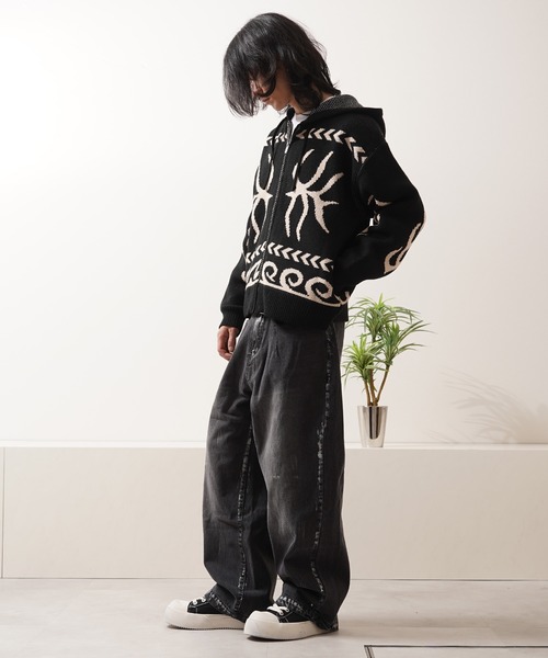 Laufer パーカー Wジャガード ニット ZIPパーカー / Double Jacquard