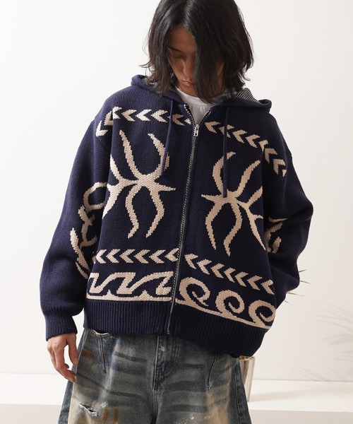 Laufer パーカー Wジャガード ニット ZIPパーカー / Double Jacquard