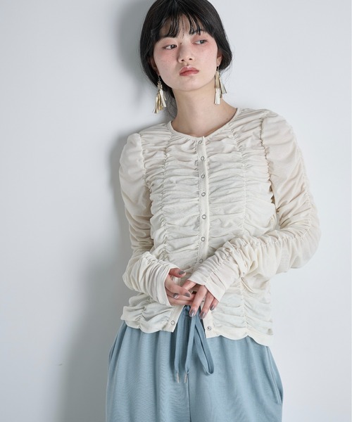 THE Yon tシャツ 2WAYシャーリングシアーカーディガン レディース