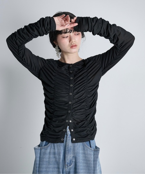 THE Yon tシャツ 2WAYシャーリングシアーカーディガン レディース