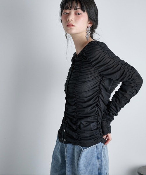 THE Yon tシャツ 2WAYシャーリングシアーカーディガン レディース