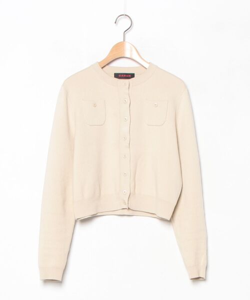 CABAN 黒/ベージュ 長袖カーディガン キャバン CABaN コットンカシミヤ バイカラークルーネックカーディガン