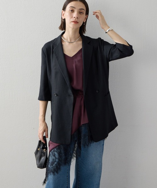 ジャケット テーラードジャケット 「GLOW 7月号掲載アイテム」「2サイズ展開」ハーフスリーブジャケット レディースの画像