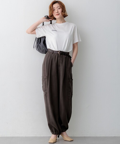 ワイドパンツ パンツ ガーメントツイル ワイドタック レディース