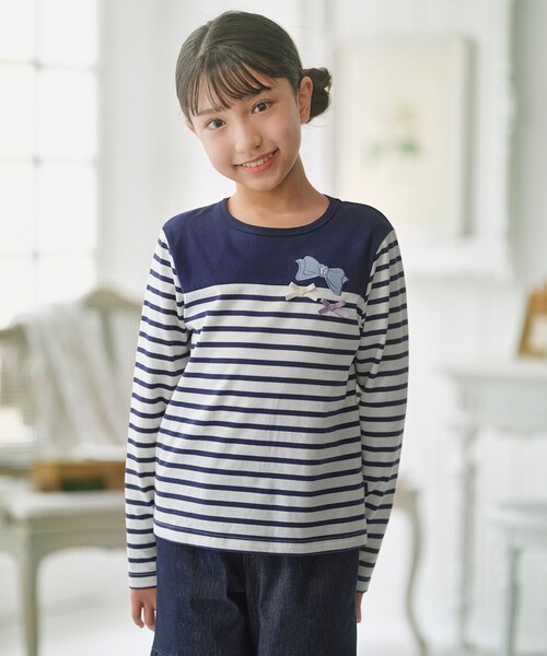 tシャツ 「110-140cm」 リボンボーダー Tシャツ キッズ 子供服 