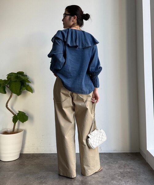DouDou（ドゥドゥ） ブラウス シャツ シアーデニムラッフルブラウス 