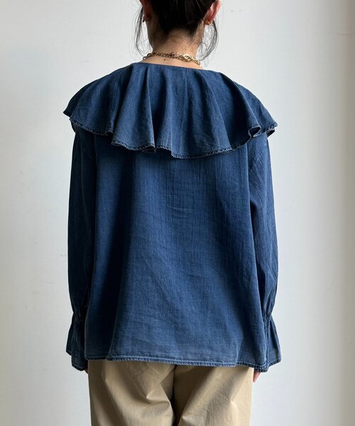 デニムラッフルスリーブブラウス NOLLEY'S｜【RM denim】ラッフルスリーブデニムブラウス | Rakuten