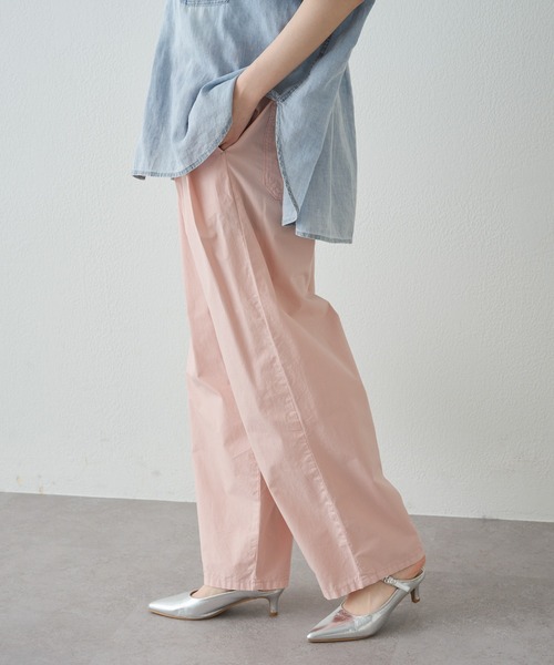 ワイドパンツ パンツ 高密度コットン製品染コクーンパンツ レディースの画像