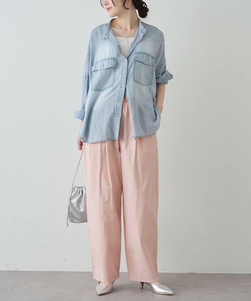 ワイドパンツ パンツ 高密度コットン製品染コクーンパンツ レディースの画像