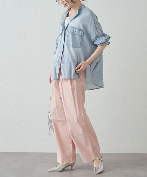 ワイドパンツ パンツ 高密度コットン製品染コクーンパンツ レディースの画像