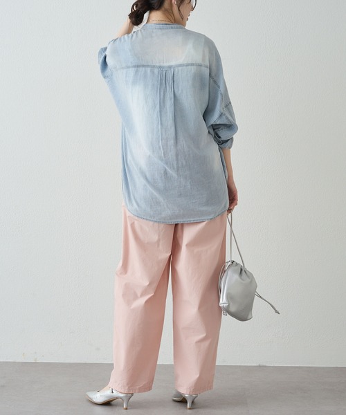 ワイドパンツ パンツ 高密度コットン製品染コクーンパンツ レディースの画像