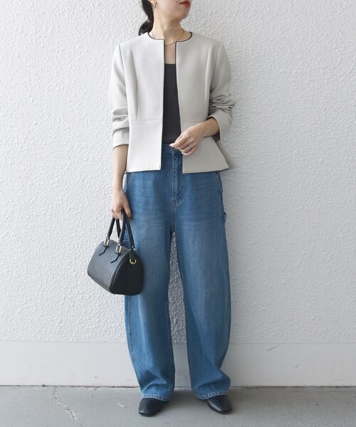 「SHIPS any」 ノーカラージャケット ONE SIZE ネイビー レディースの画像