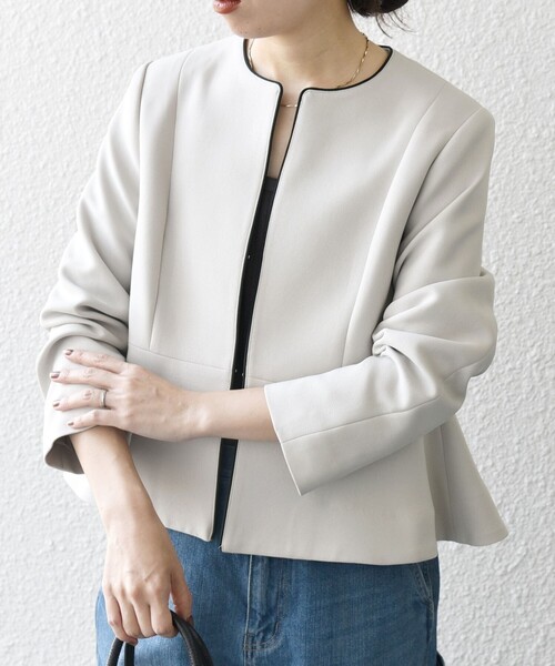 「SHIPS any」 ノーカラージャケット ONE SIZE ネイビー レディースの画像