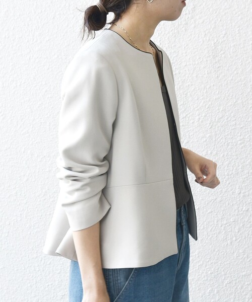 「SHIPS any」 ノーカラージャケット ONE SIZE ネイビー レディースの画像