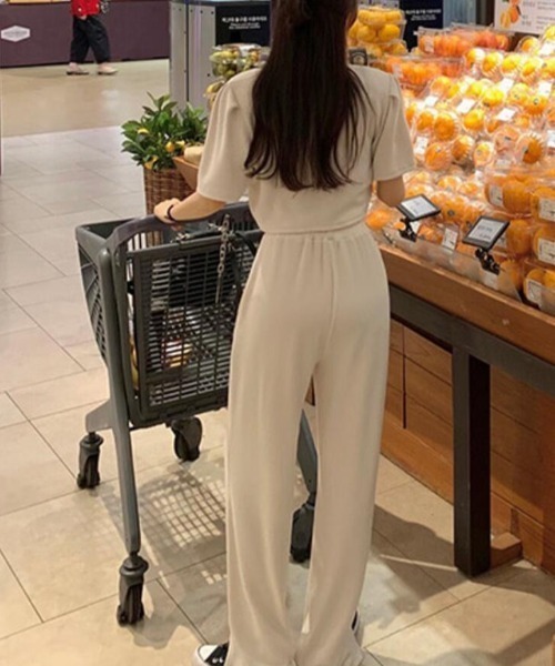 セットアップ クロップド T スリット入りワイドパンツ カジュアル