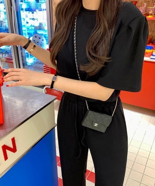 セットアップ クロップド T スリット入りワイドパンツ カジュアル