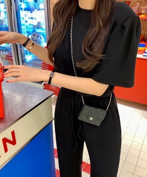 セットアップ クロップド T スリット入りワイドパンツ カジュアル