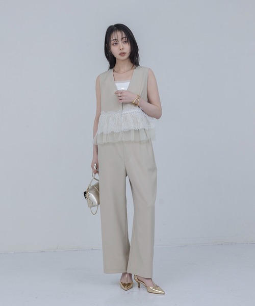 セットアップ レースフリルベスト×パンツ　セットアップ レディース