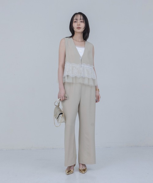 セットアップ レースフリルベスト×パンツ　セットアップ レディース_3