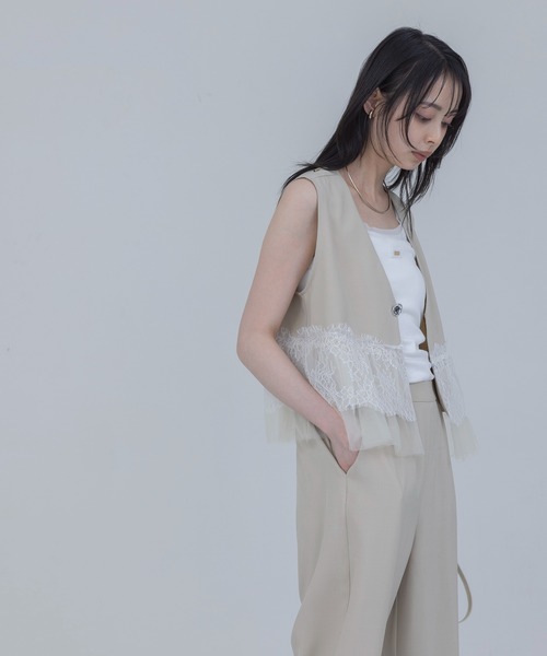 セットアップ レースフリルベスト×パンツ　セットアップ レディース_7