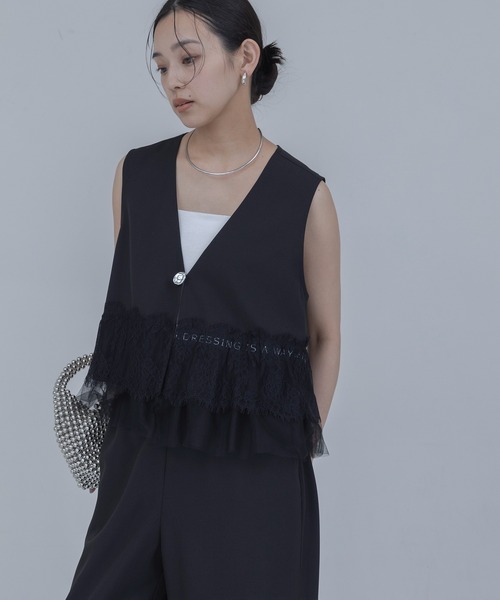 セットアップ レースフリルベスト×パンツ　セットアップ レディース_17