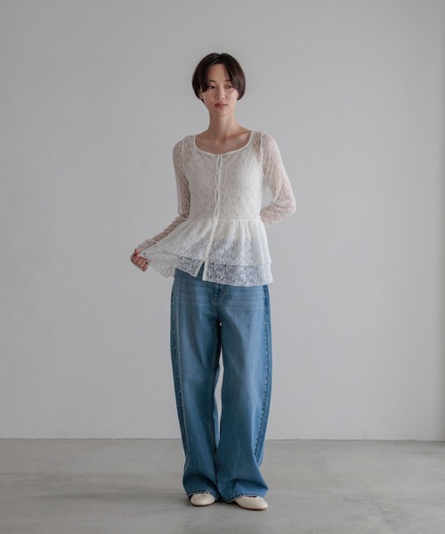 LOWRYS FARM（ローリーズファーム） tシャツ ドットレースチュールLS 