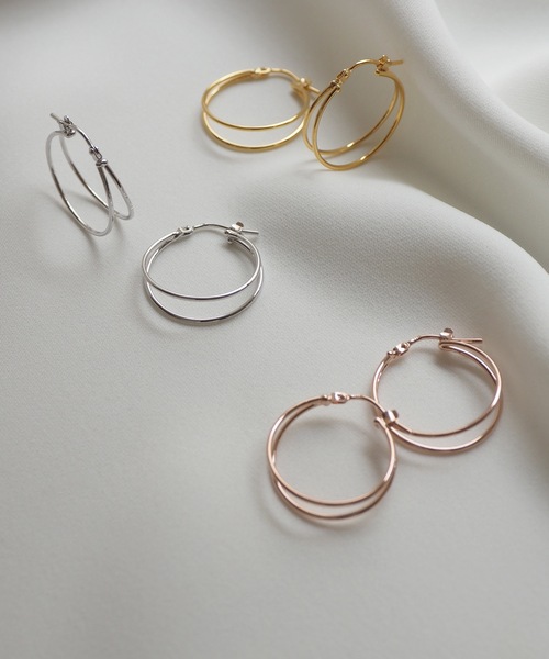 ピアス silver925 2連デザインフープピアス :60387441:ZOZOTOWN Yahoo