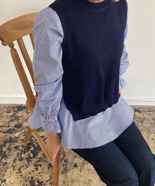 ベスト ジレ デザインシャツ×ニットベスト2点セット レディース