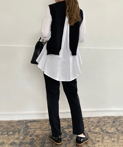 ベスト ジレ デザインシャツ×ニットベスト2点セット レディース