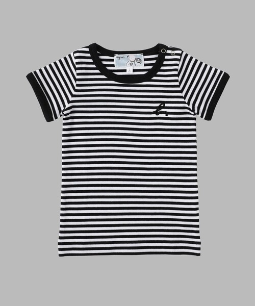 agnes b.（アニエスベー） tシャツ ベビー ”b.”ロゴ 細ボーダー 半袖 T