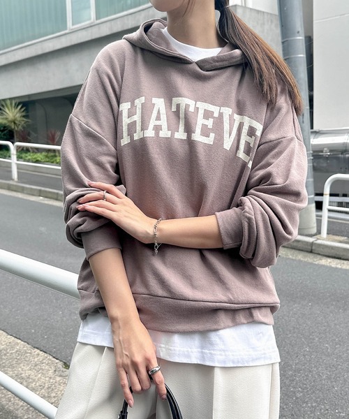 tシャツ ミニ裏毛スリットパーカースウェット レディース andme パーカー バックスリットミニ裏毛スウェットパーカー