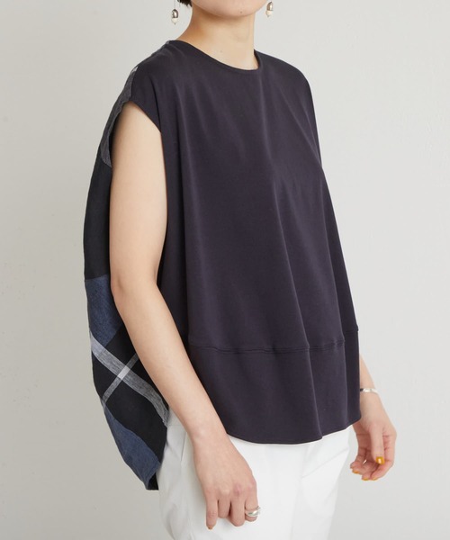 tシャツ Tシャツ リネンビッグチェックカットソー
