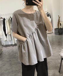 ブラウス シャツ 布帛切り替えシャツ レディース ブラウス シャツ 切替ギャザーシャツブラウス レディース