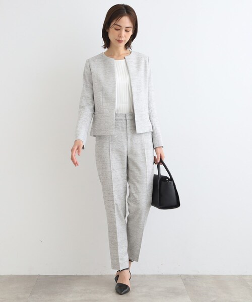 INDIVI スラックス パンツ 「定番スーツ」ツィードテーパード