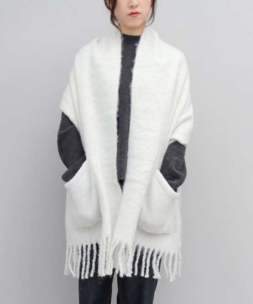 A.M.S. マフラー ストール ポケット付き ブークレ ボリューム ショール