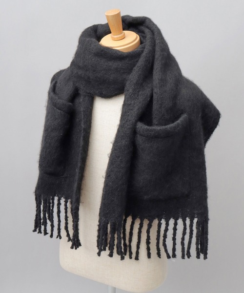 A.M.S. マフラー ストール ポケット付き ブークレ ボリューム ショール