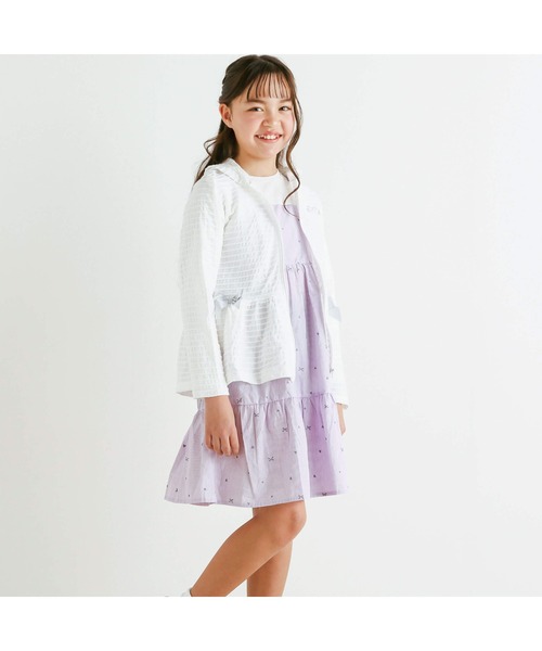 パーカー 「UVカット」「お揃い」リボン付き裾フリルパーカー(90~140cm  