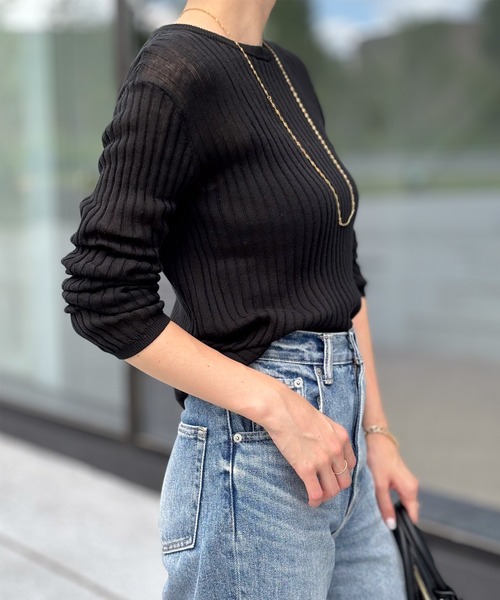 ニット セーター 「春ニット」シアーリブクルーネックニットプルオーバー レディース Emma Taylor ニット セーター 「春ニット」シアーリブクルー