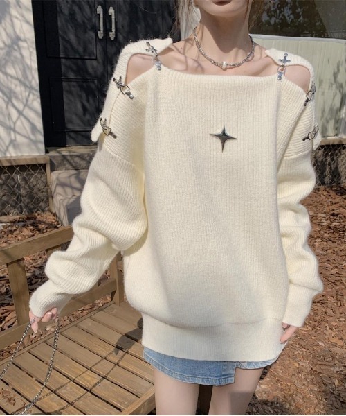 gossip!ロサンゼルス ニット セーター Y2K 肩あきニットプルオーバー