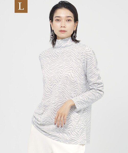tシャツ 「L」「ウォッシャブル」ゼブラプリントタートルネックカットソー レディース